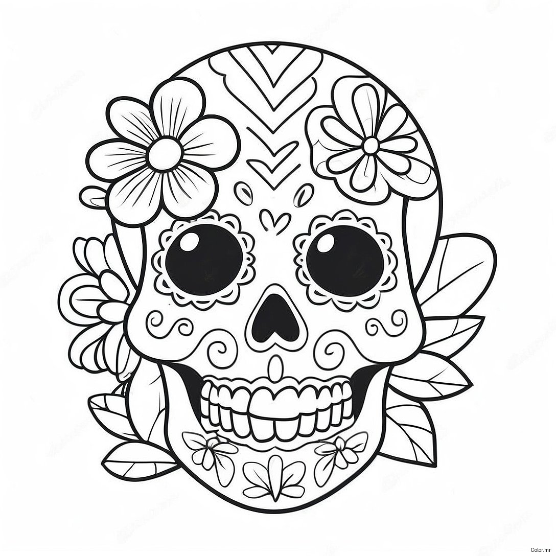 Colorful Girly Sugar Skull With Flowers Coloring Page 51825 43159