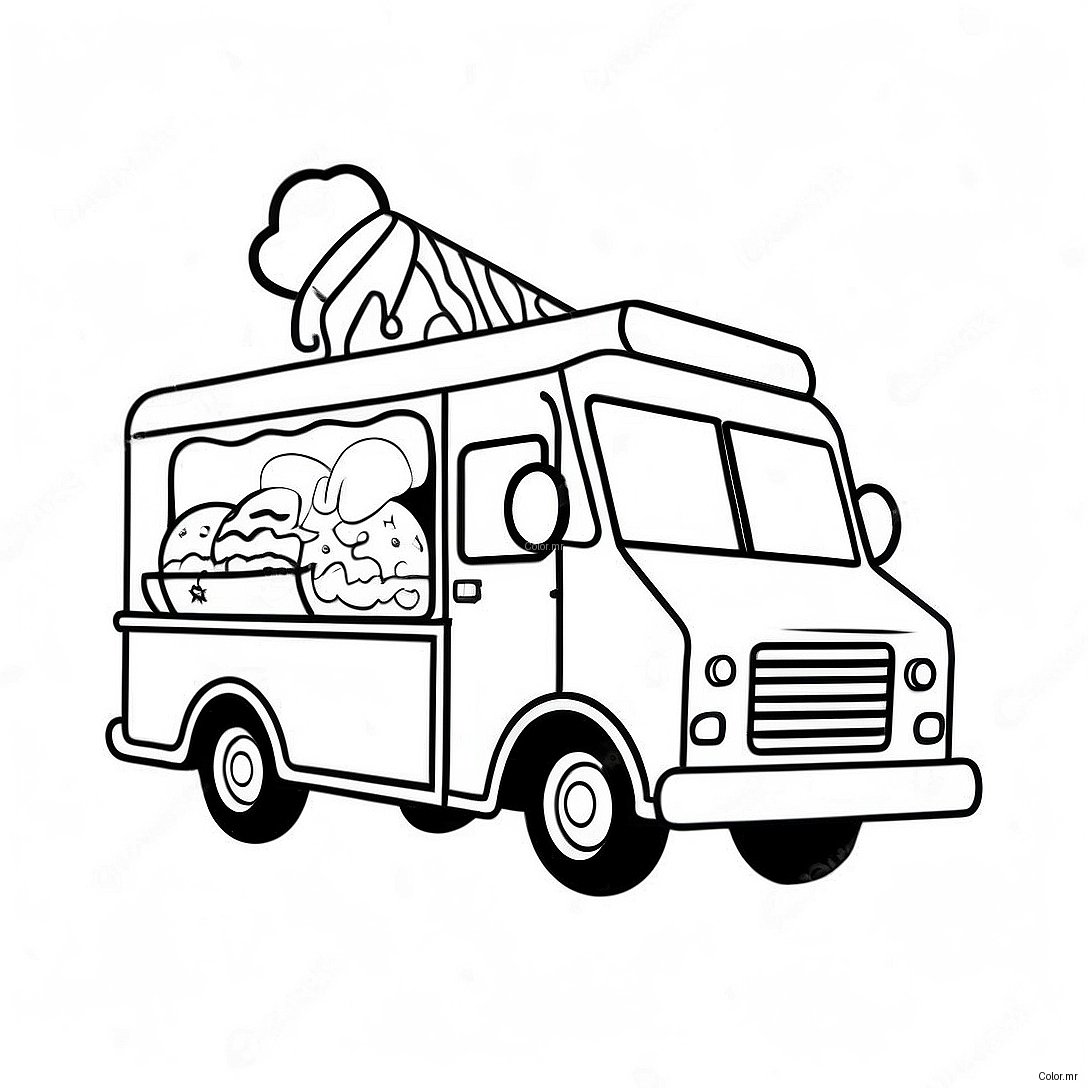 Colorful Ice Cream Truck With Kids Coloring Page 52507 43678