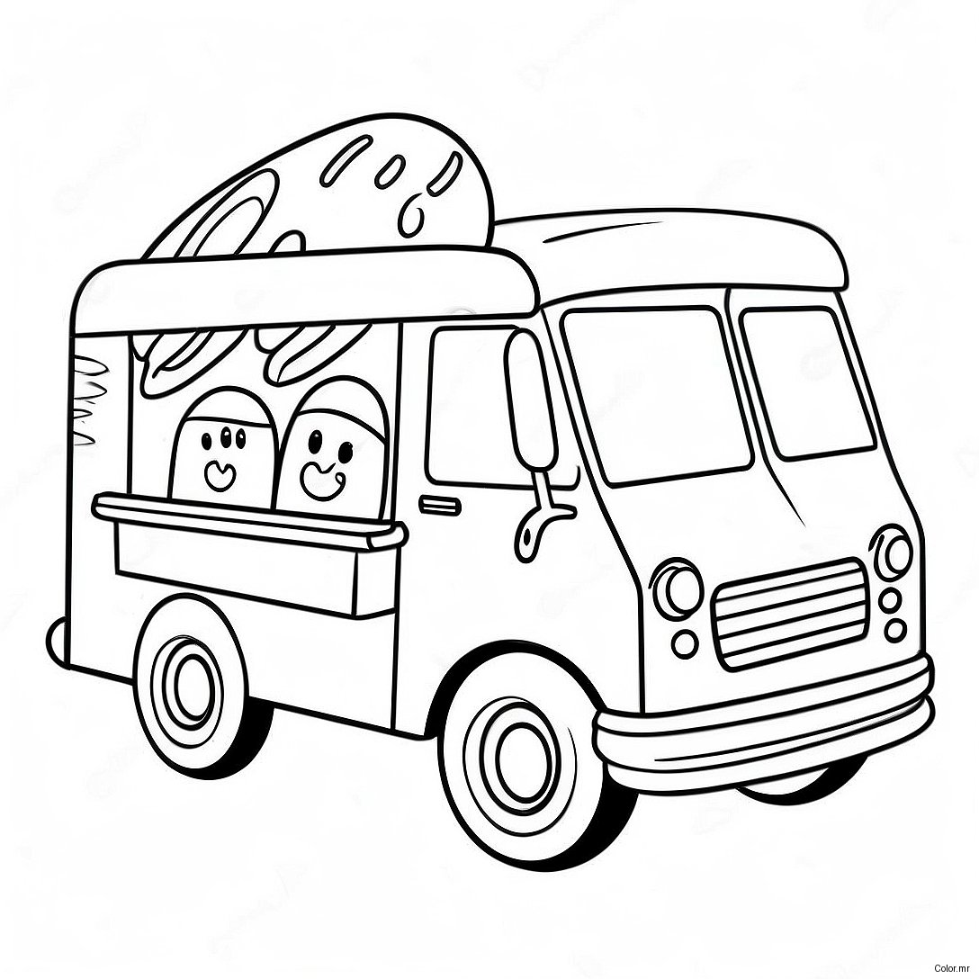 Colorful Ice Cream Truck With Kids Coloring Page 52507 43680