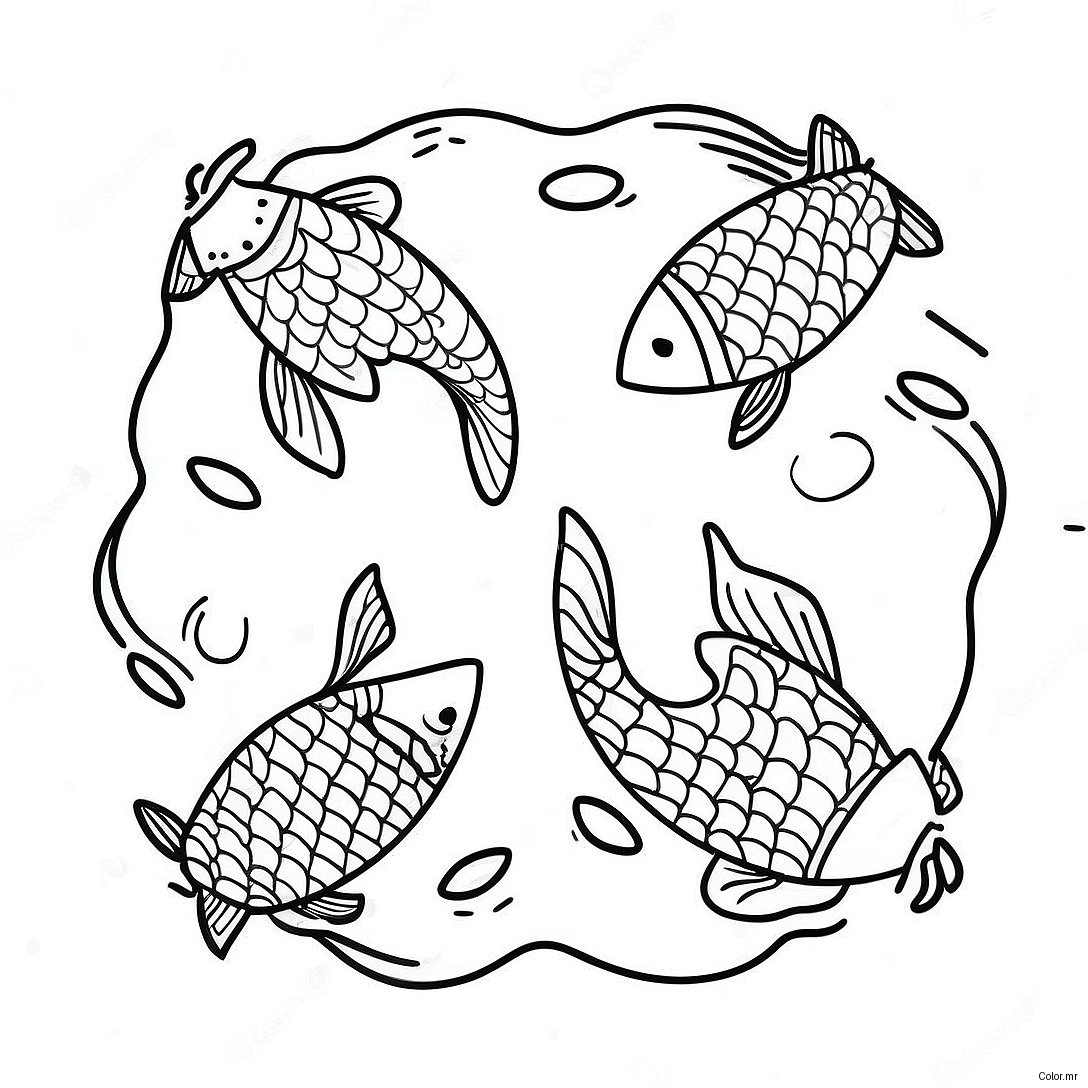 Colorful Koi Fish Swimming In Pond Coloring Page 27344 24928