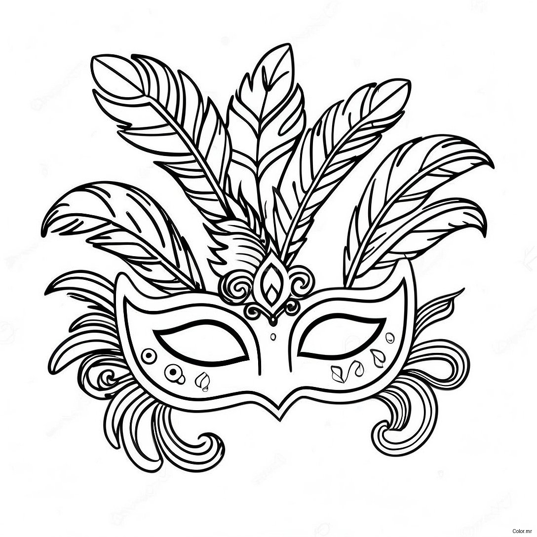 Colorful Mardi Gras Mask With Feathers Coloring Page 63950 52913