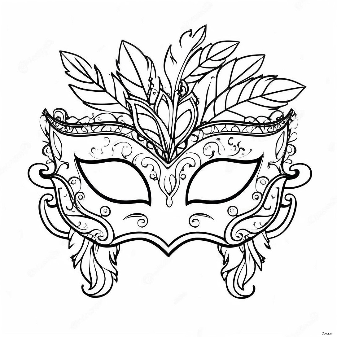 Colorful Mardi Gras Mask With Feathers Coloring Page 63950 52915