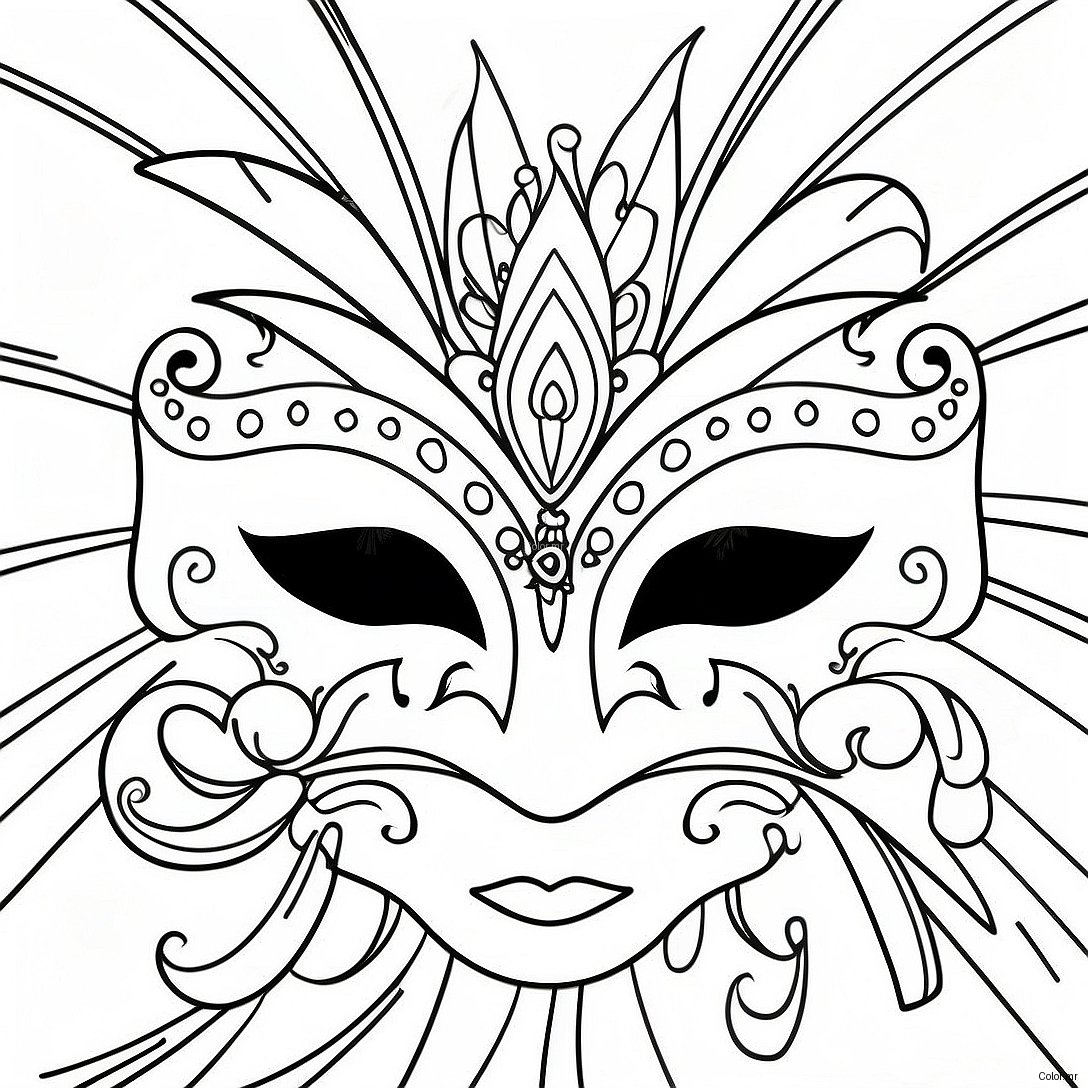Colorful Mardi Gras Mask With Feathers Coloring Page 63950 52916