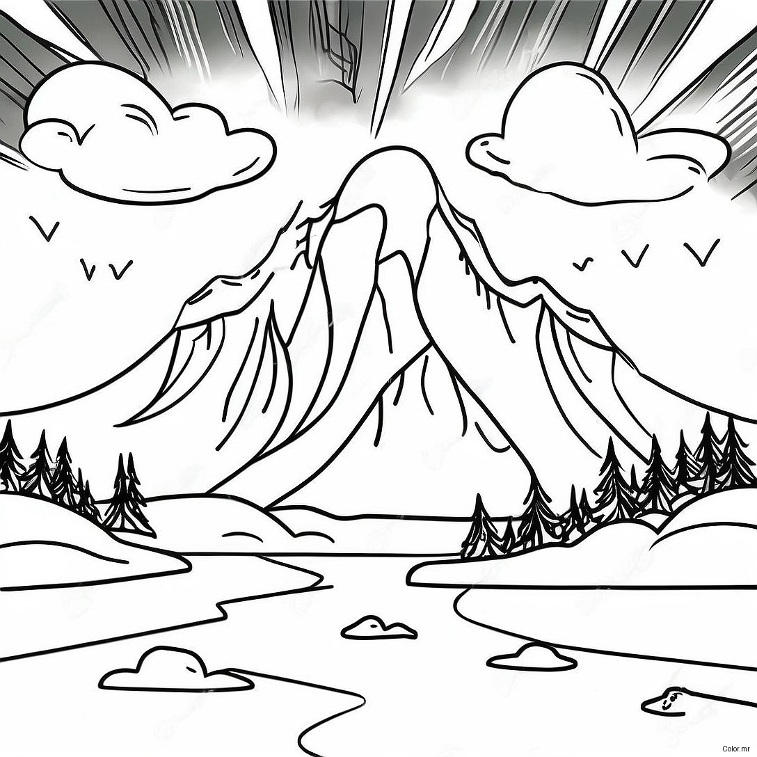 Colorful Northern Lights Over Mountains Coloring Page 36234 30221