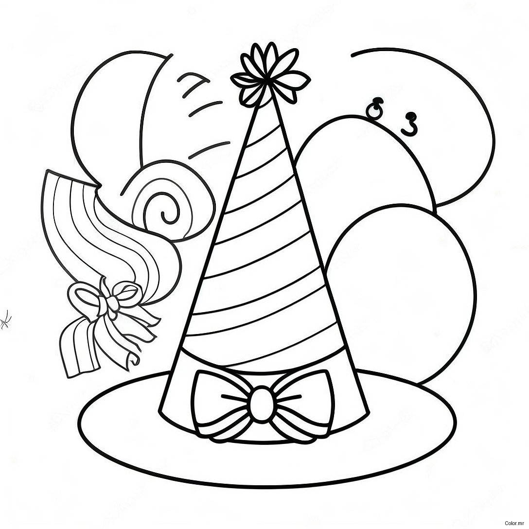 Colorful Party Hat With Balloons Coloring Page 56612 47050