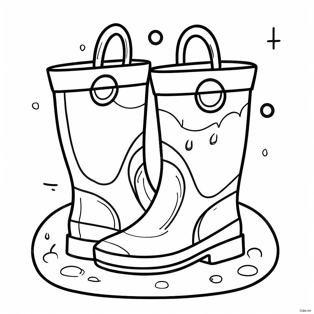 Colorful Rain Boots In A Puddle Coloring Page 44293 36852