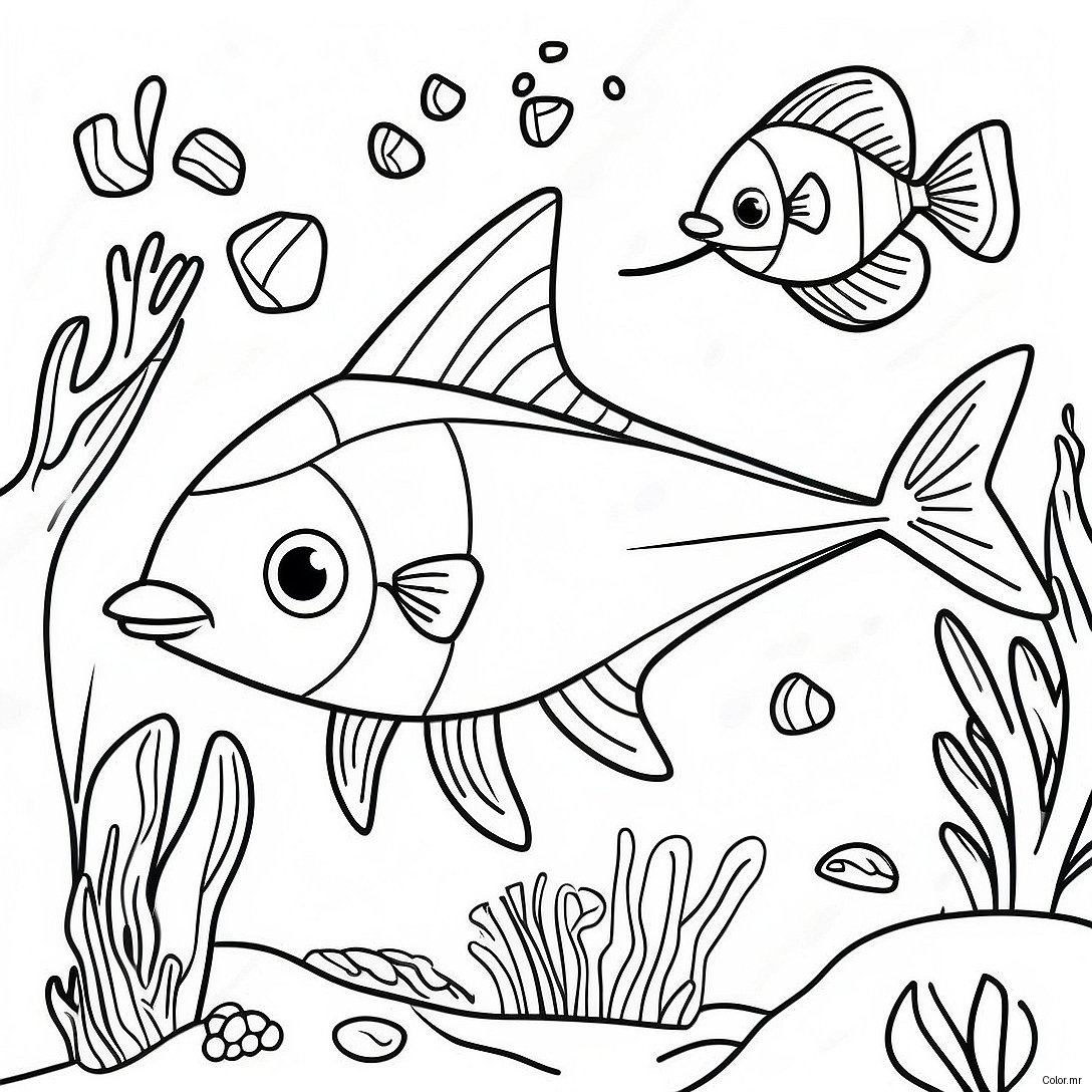 Colorful Swordfish With Coral Reef Coloring Page 36385 30330