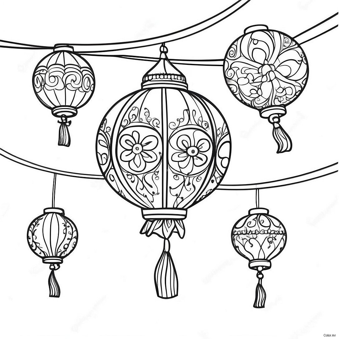 Colorful Tangled Lanterns In The Night Sky Coloring Page 46574 38777