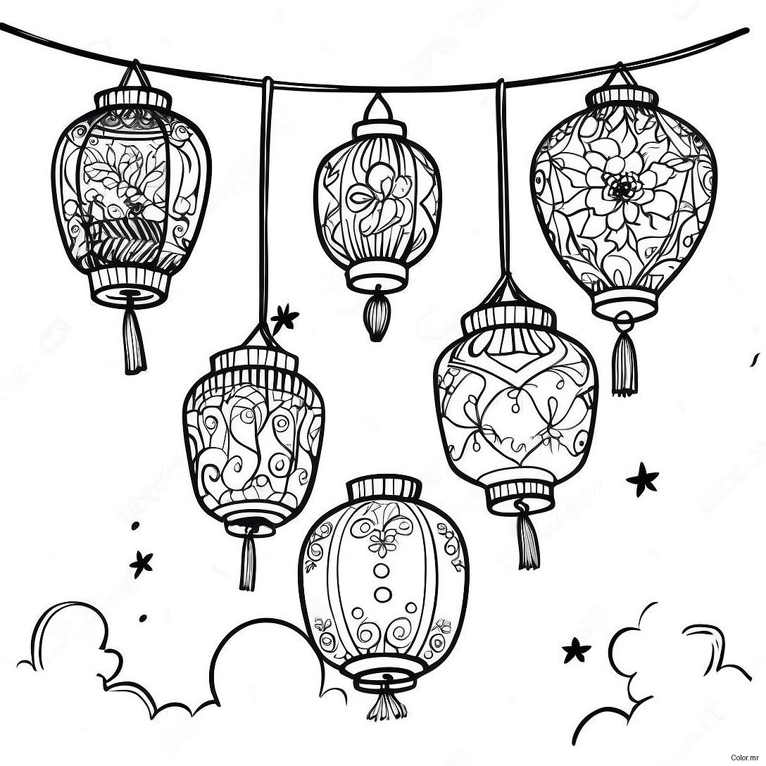 Colorful Tangled Lanterns In The Night Sky Coloring Page 46574 38779