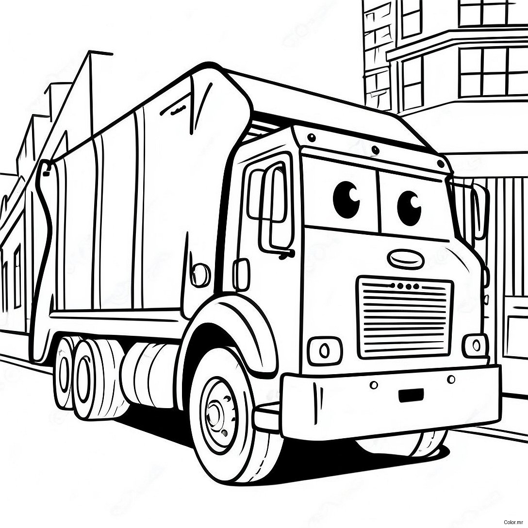 Colorful Trash Truck On The Street Coloring Page 45744 37981