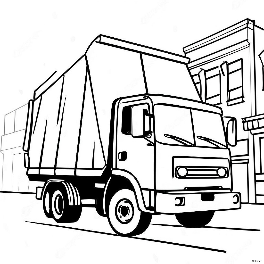 Colorful Trash Truck On The Street Coloring Page 45744 37982