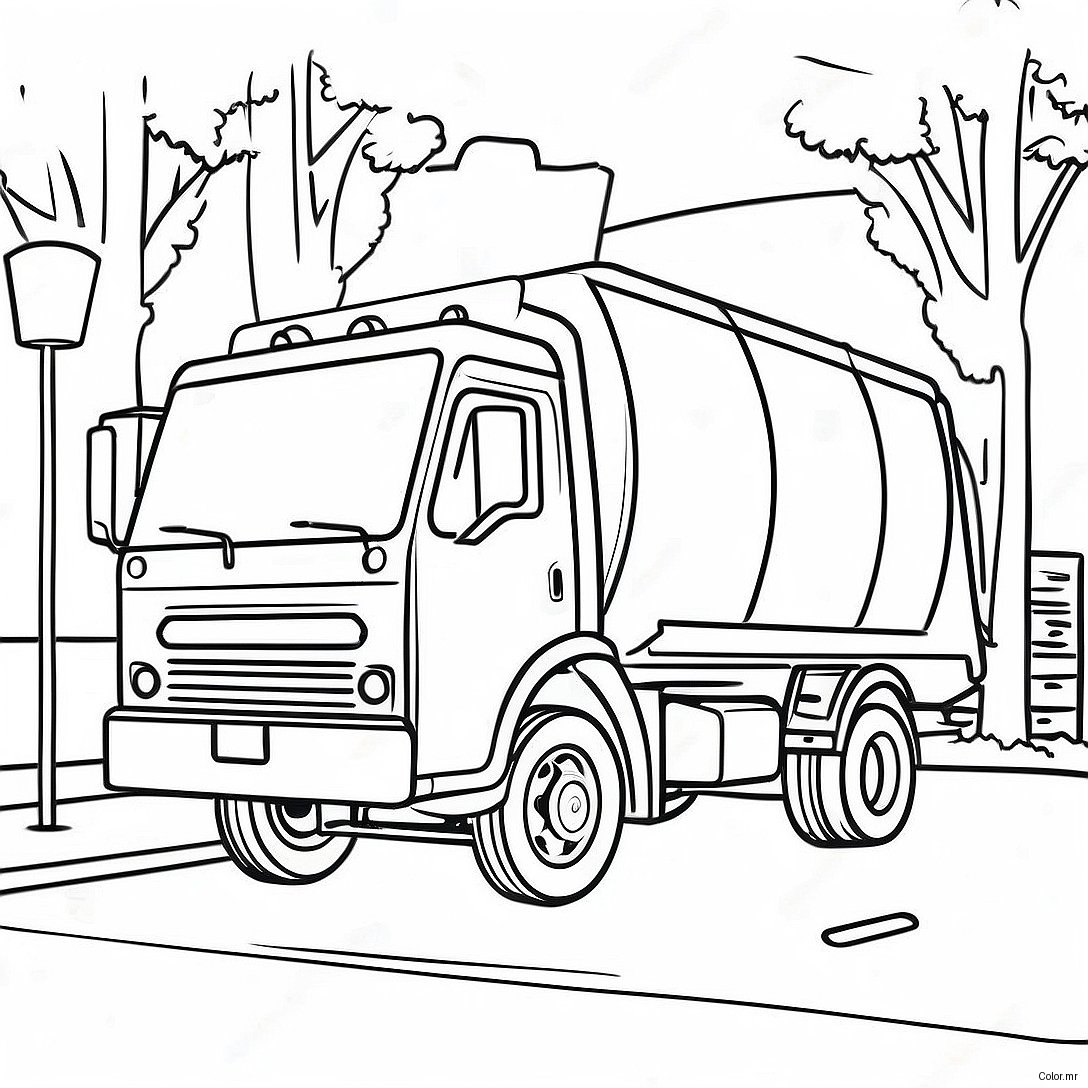 Colorful Trash Truck On The Street Coloring Page 45744 38124