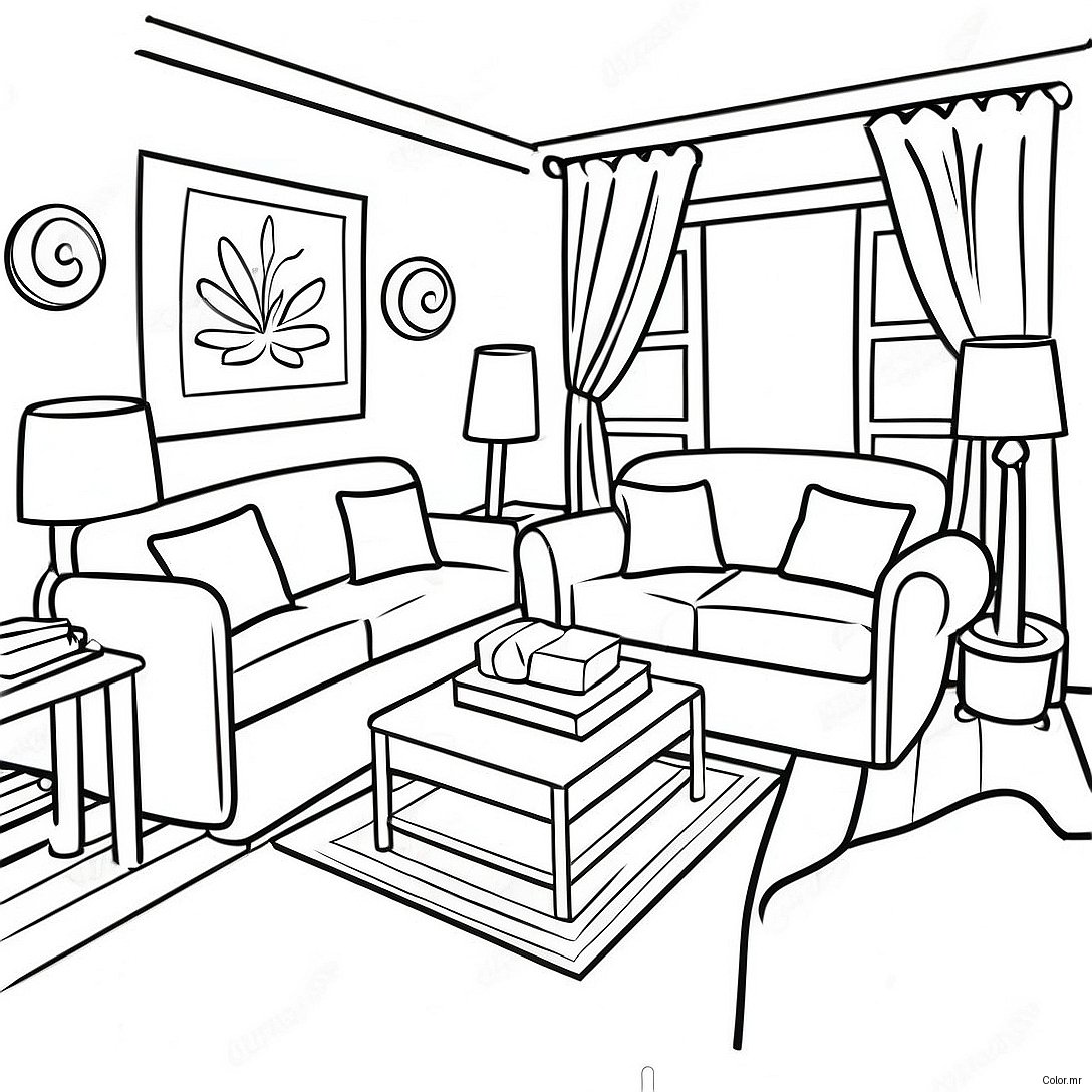 Cozy Apartment Living Room Coloring Page 51505 42898