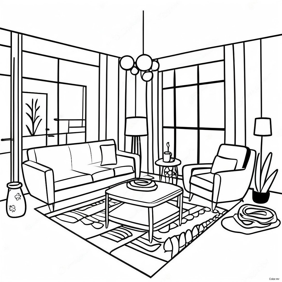 Cozy Apartment Living Room Coloring Page 51505 42900