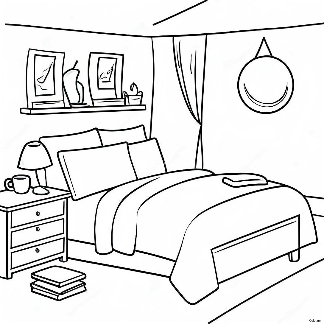 Cozy Bed With Colorful Pillows Coloring Page 30419 27331