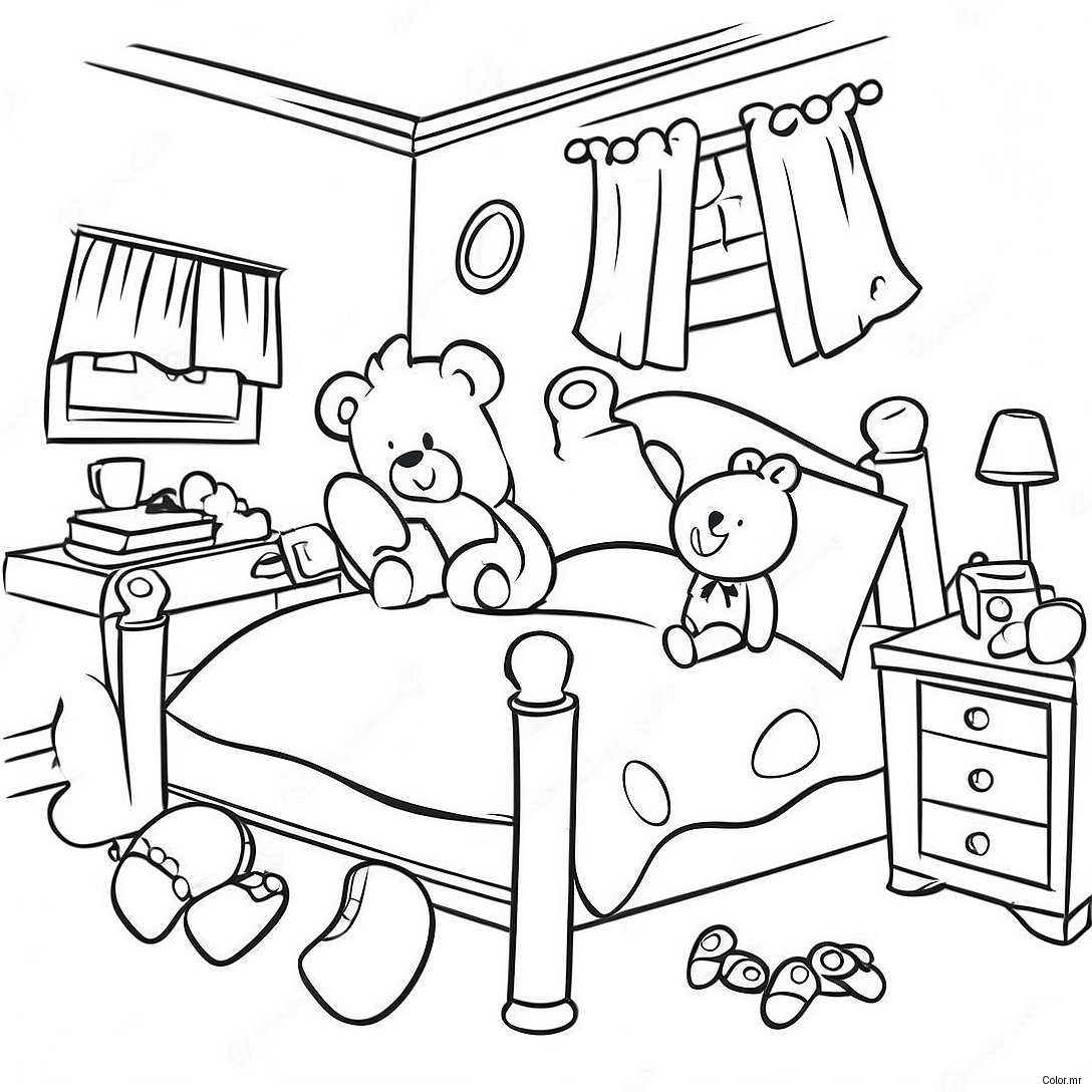 Cozy Bedroom With Teddy Bears Coloring Page 9447 7714