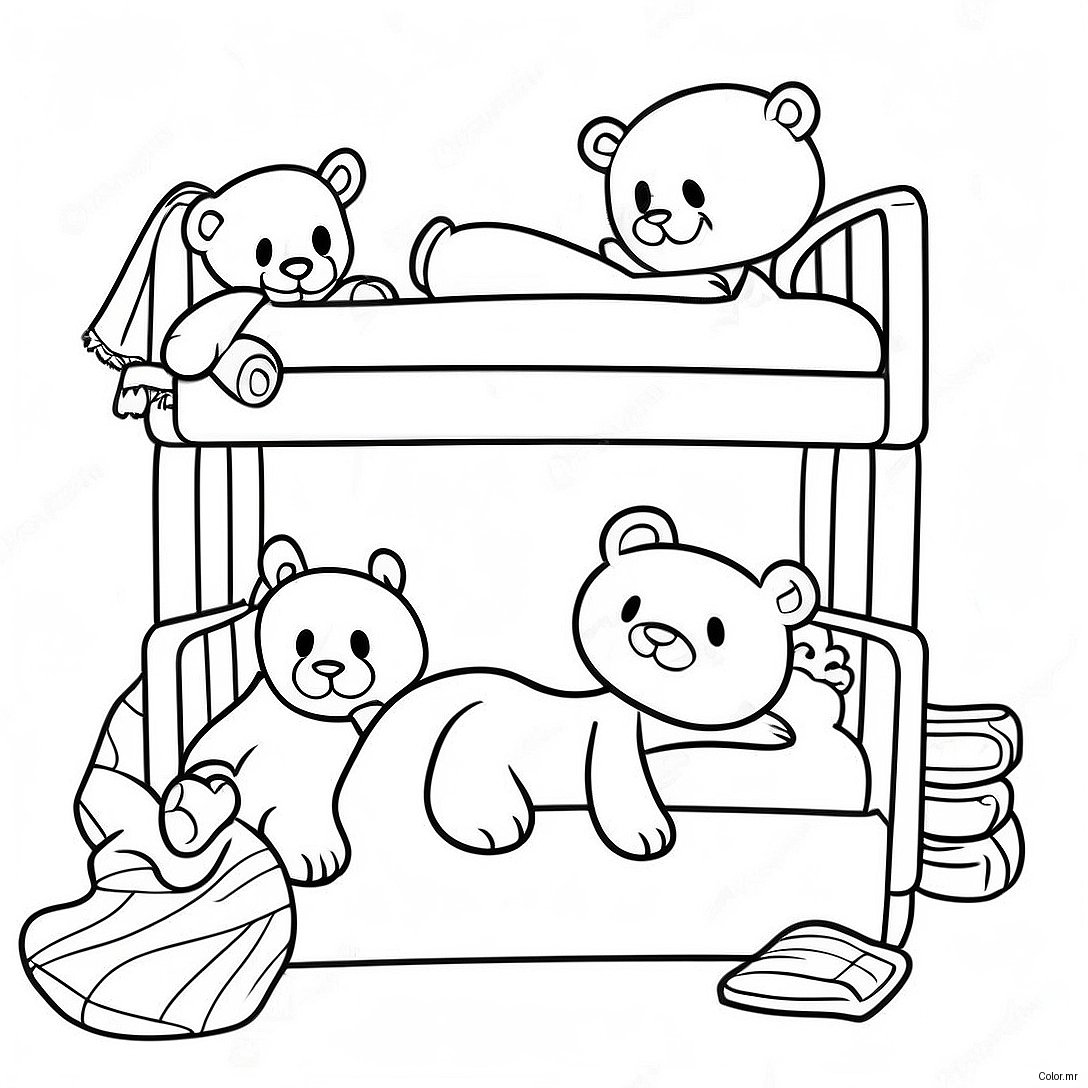 Cozy Bunk Bed With Teddy Bears Coloring Page 44513 36999