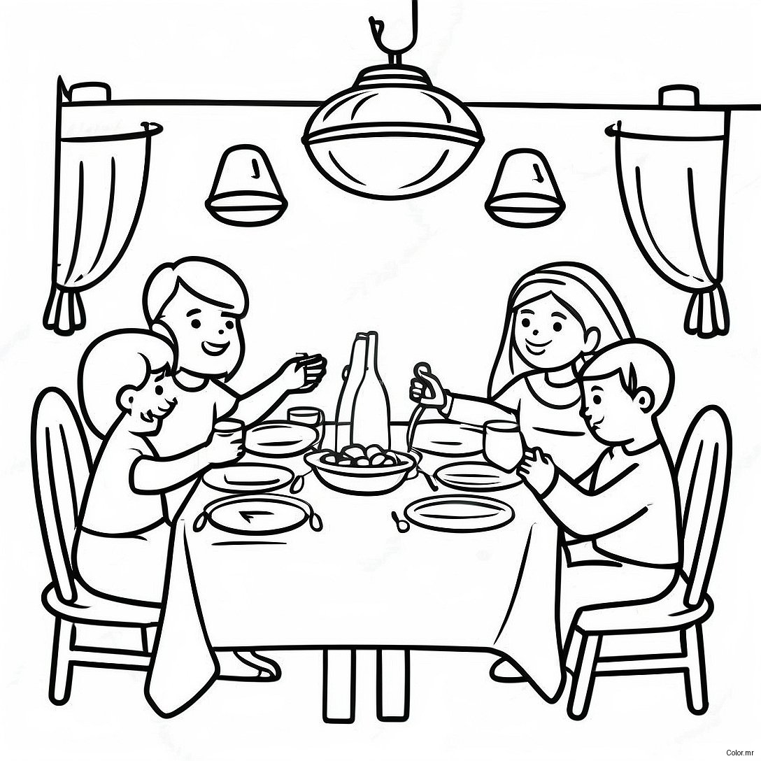 Cozy Family Dinner Scene Coloring Page 71024 58705