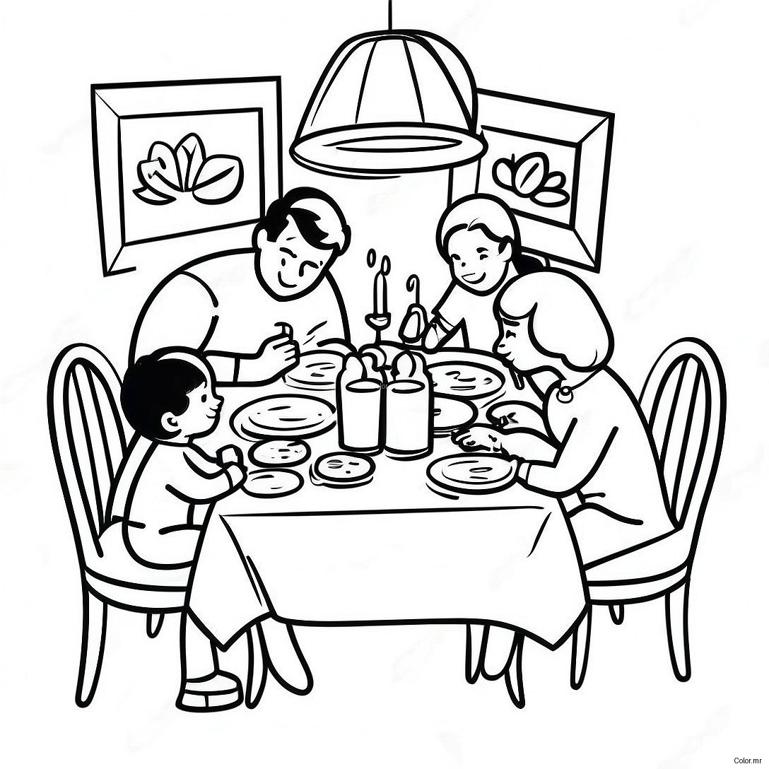 Cozy Family Dinner Scene Coloring Page 71024 58706