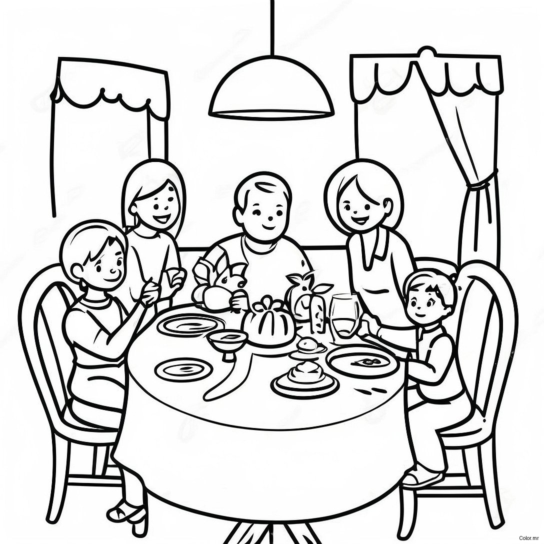 Cozy Family Dinner Scene Coloring Page 71024 58707