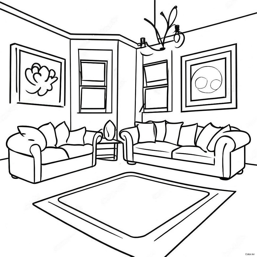 Cozy Living Room Interior Design Coloring Page 6995 5688
