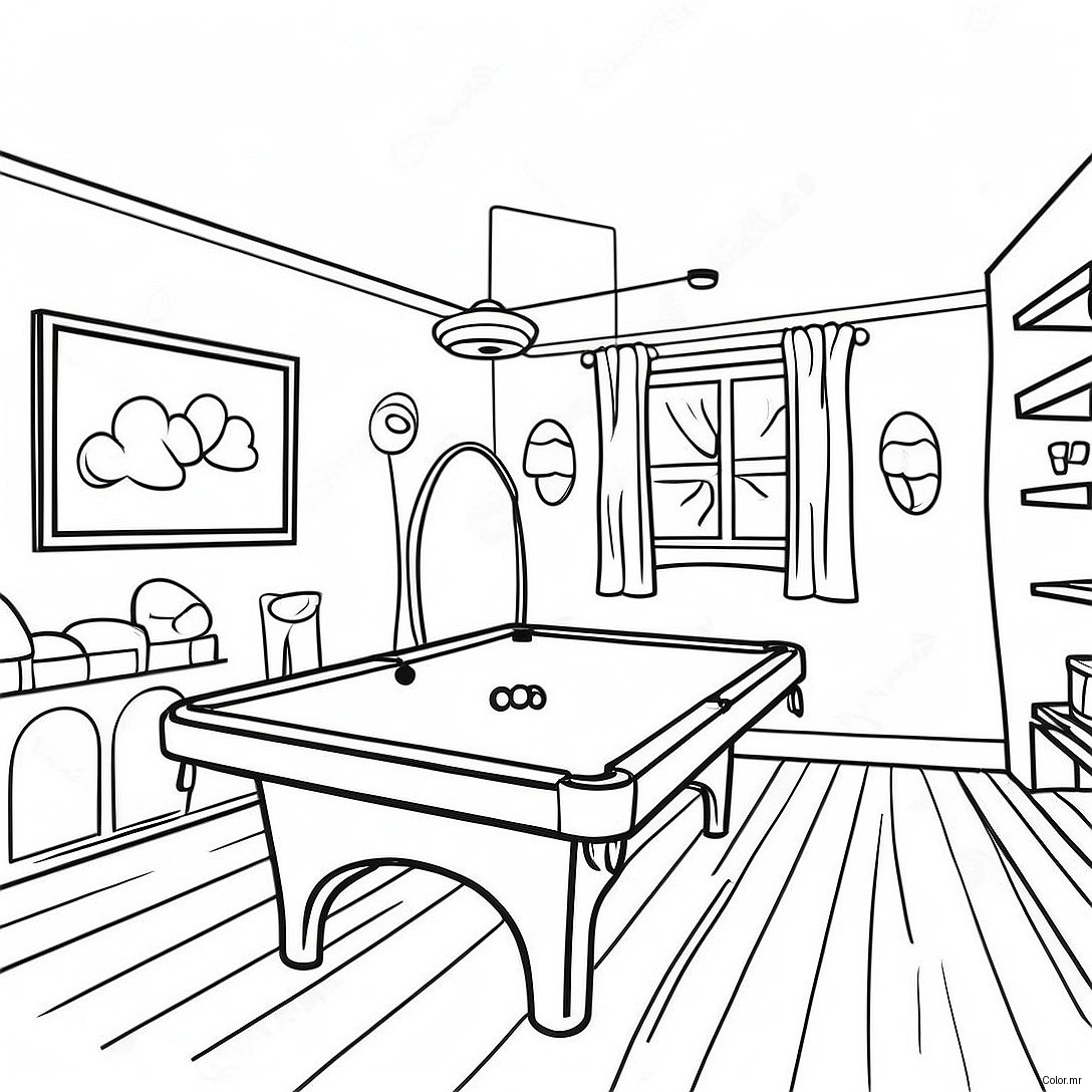 Cozy Rec Room With Games Coloring Page 30939 27748