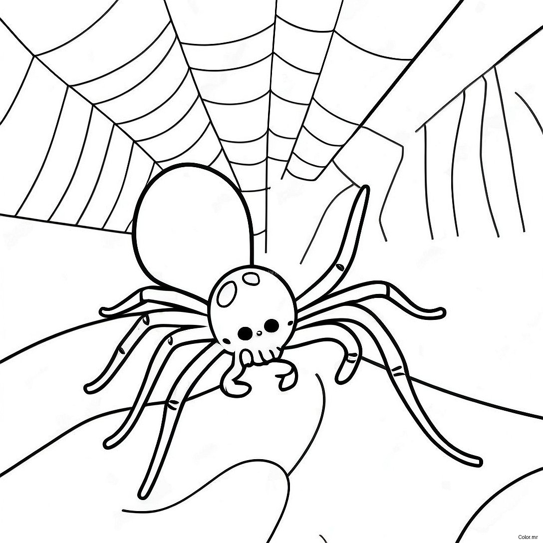 Creepy Halloween Spider With Web Coloring Page 6475 5271