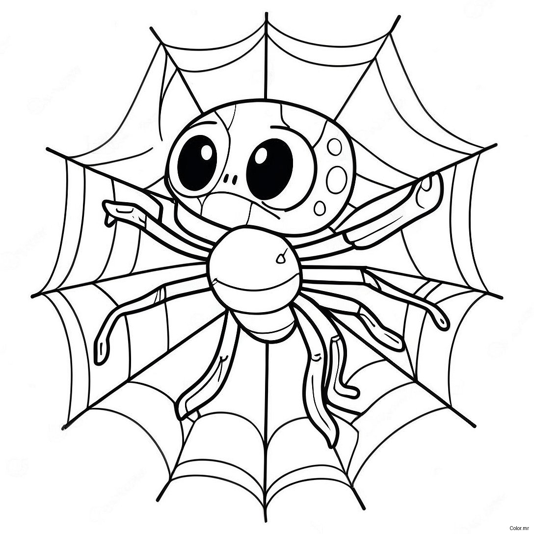 Creepy Halloween Spider With Web Coloring Page 6475 5272