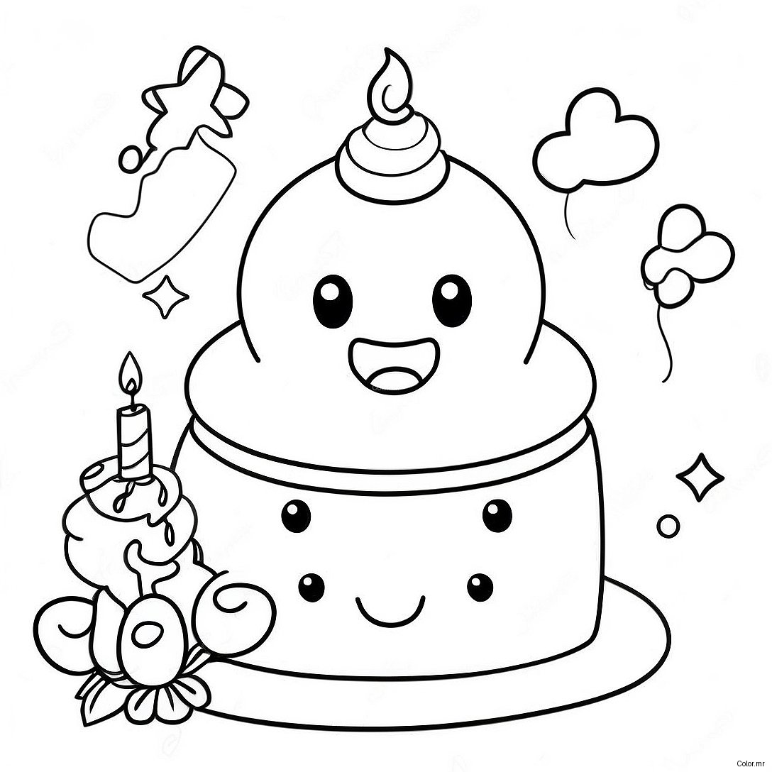 Cute 1st Birthday Cake Coloring Page 55812 46414