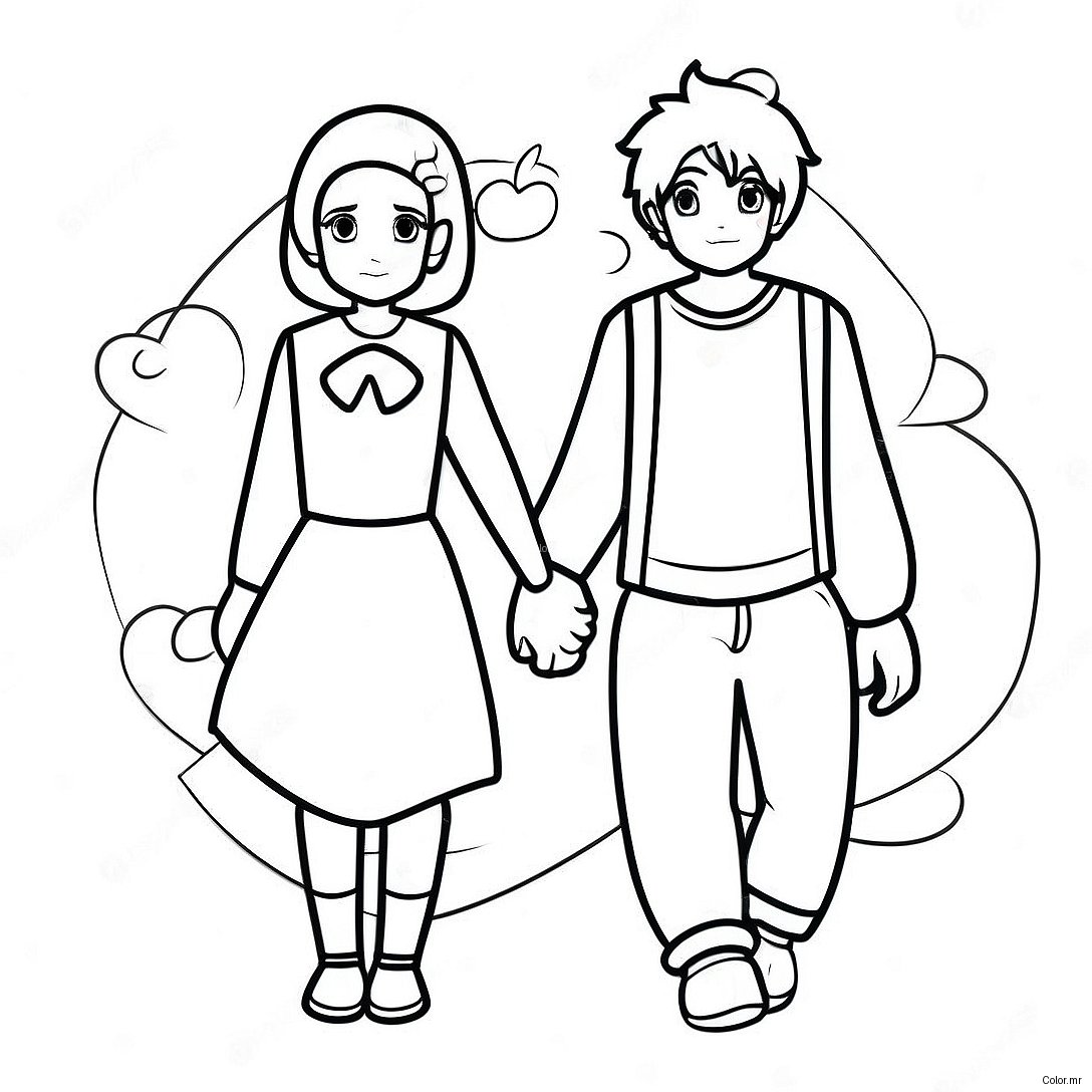 Cute Anime Couple Holding Hands Coloring Page 46494 38716