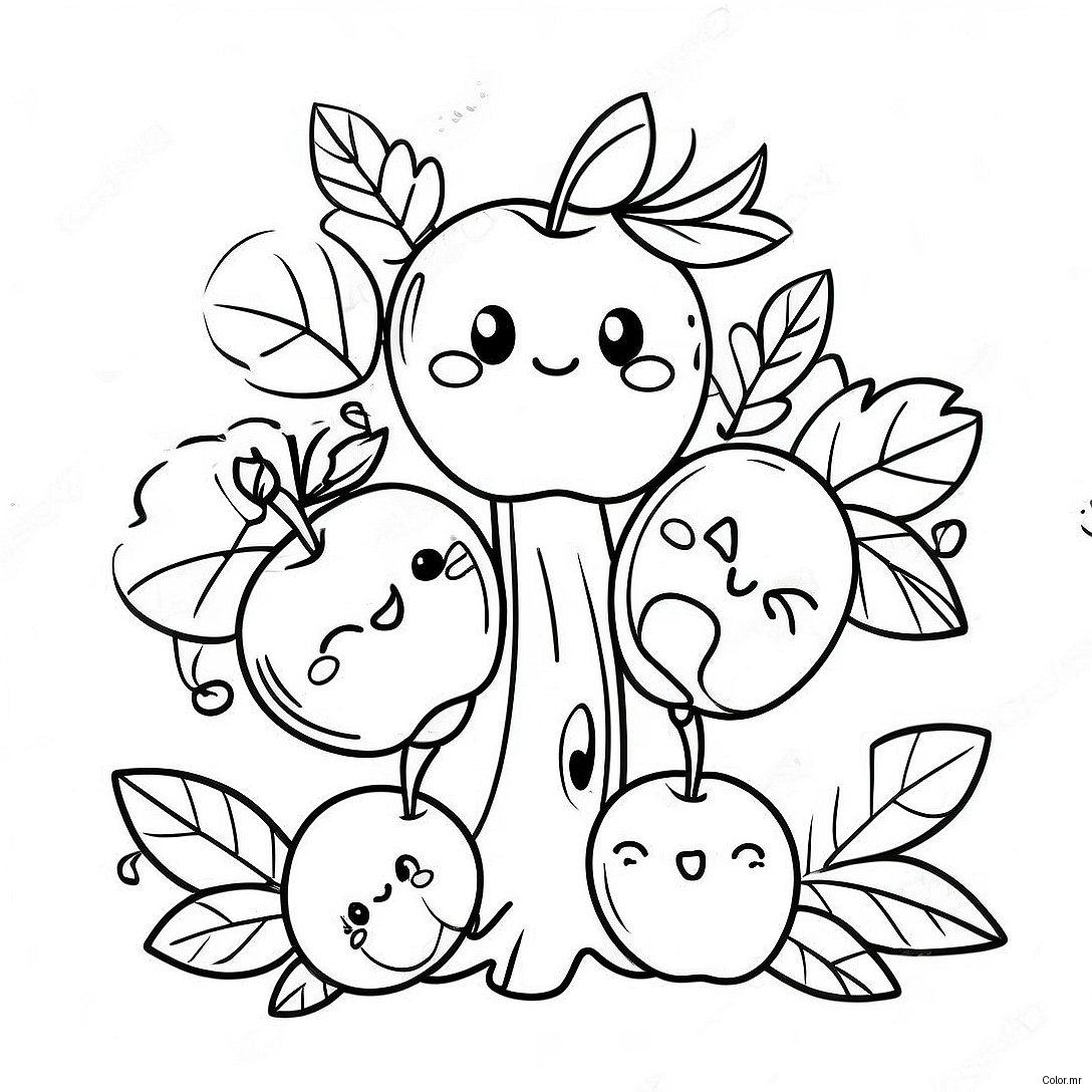 Cute Apple Tree With Smiling Apples Coloring Page 25206 23057