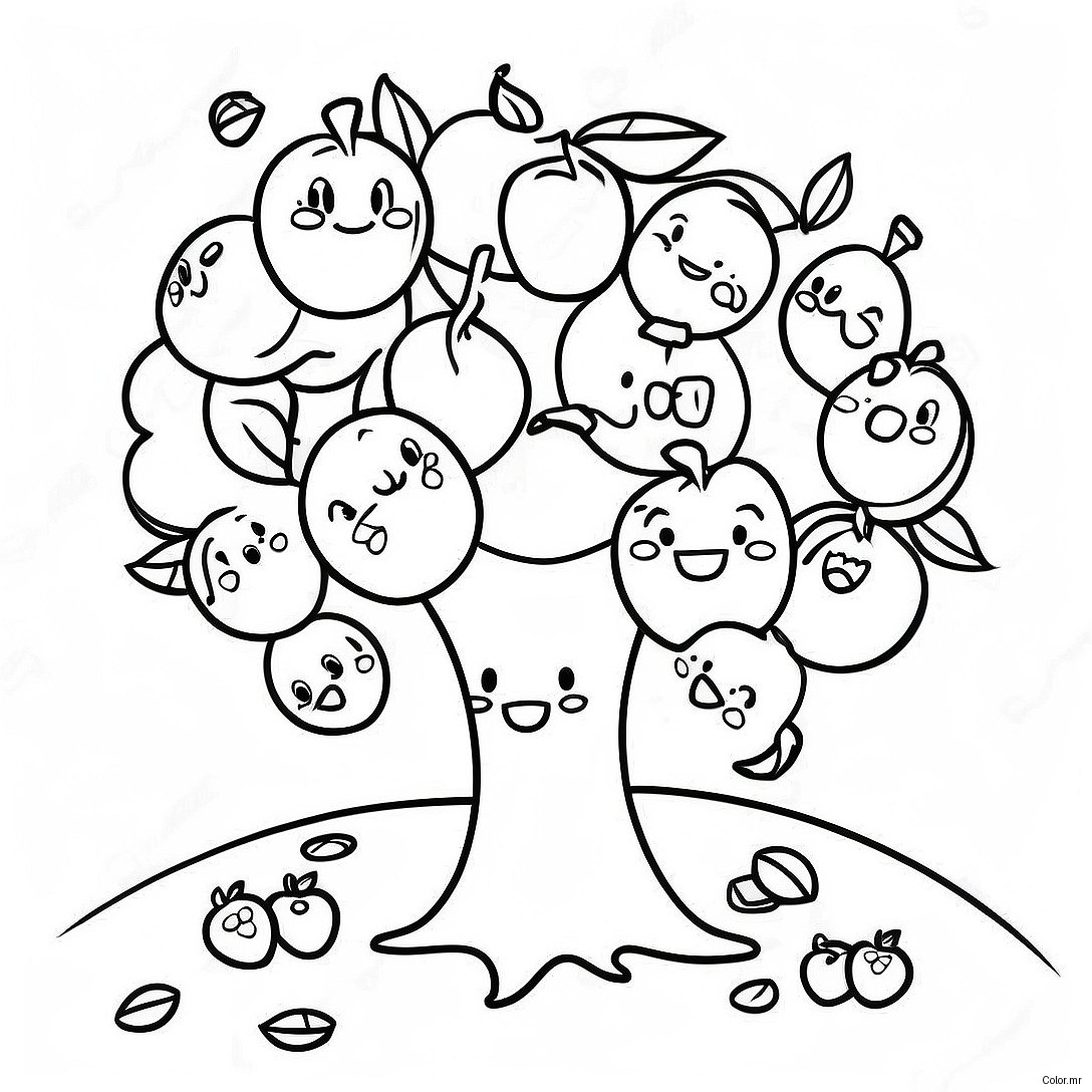 Cute Apple Tree With Smiling Apples Coloring Page 25206 23060
