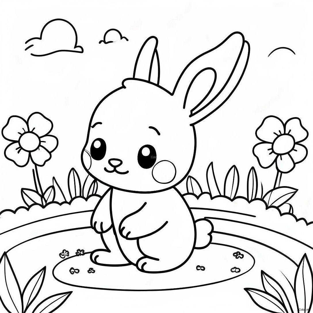 Cute Baby Bunny In A Flower Field Coloring Page 12018 9837