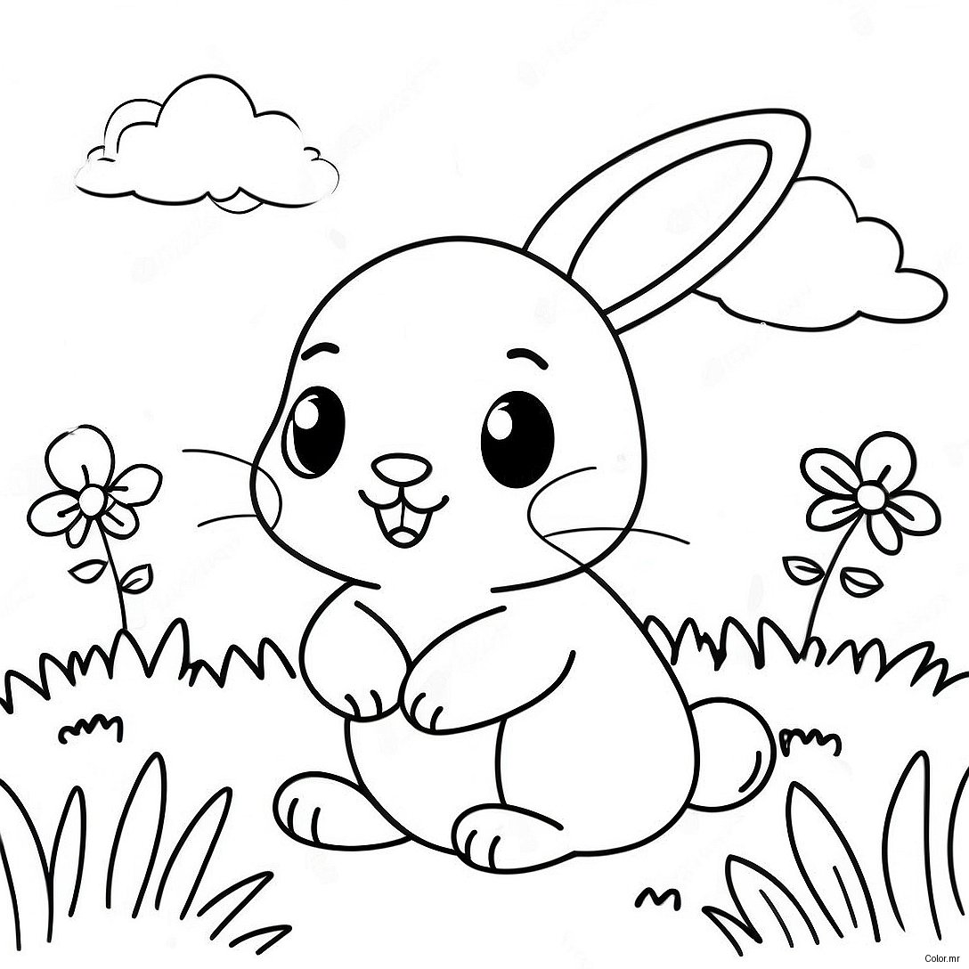 Cute Baby Bunny In A Flower Field Coloring Page 12018 9839