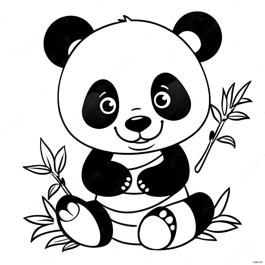 Cute Baby Panda Eating Bamboo Coloring Page 45814 38042