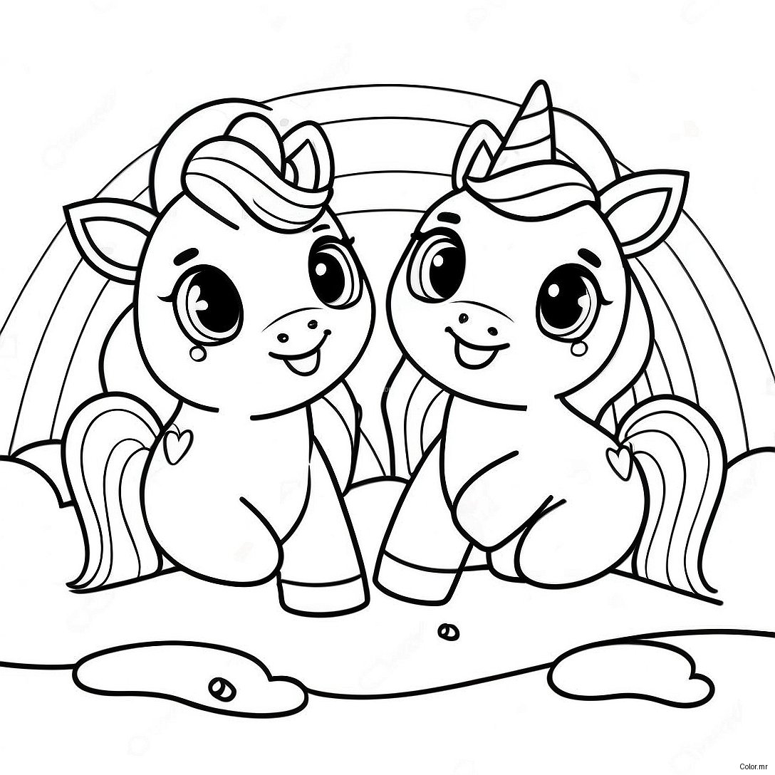 Cute Baby Unicorns In A Rainbow Coloring Page 61027 50609