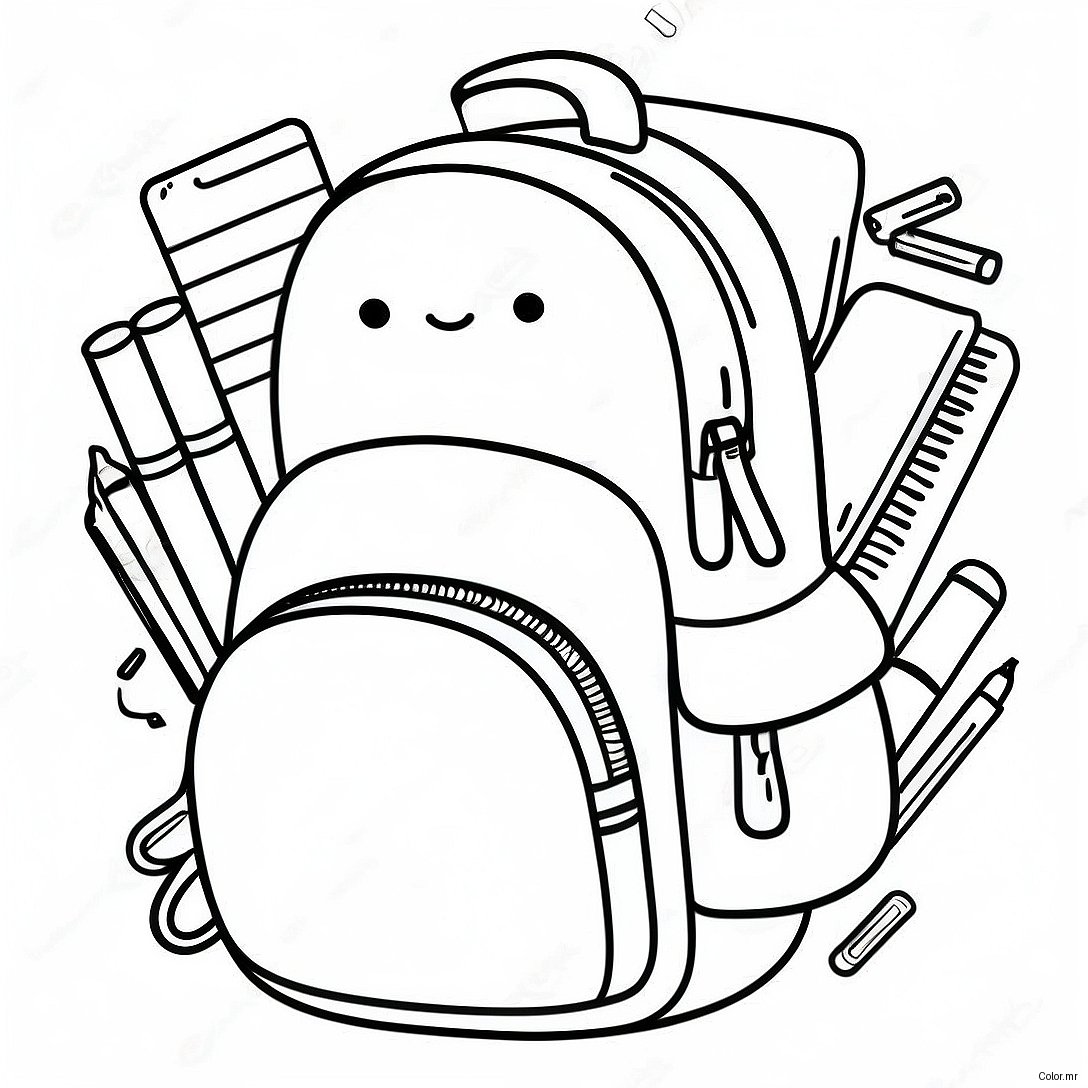Cute Backpack With School Supplies Coloring Page 1932 1591