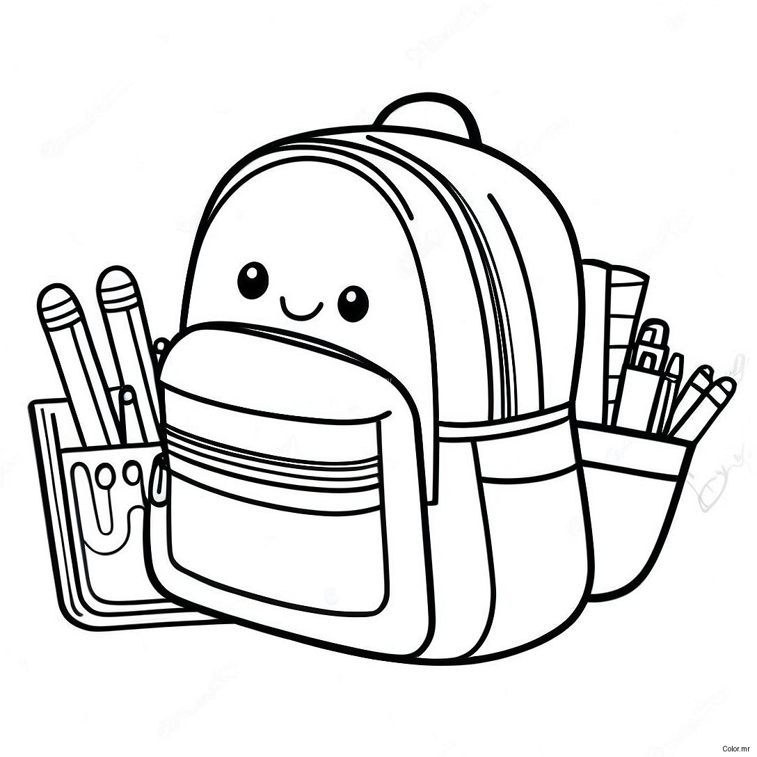 Cute Backpack With School Supplies Coloring Page 1932 1592