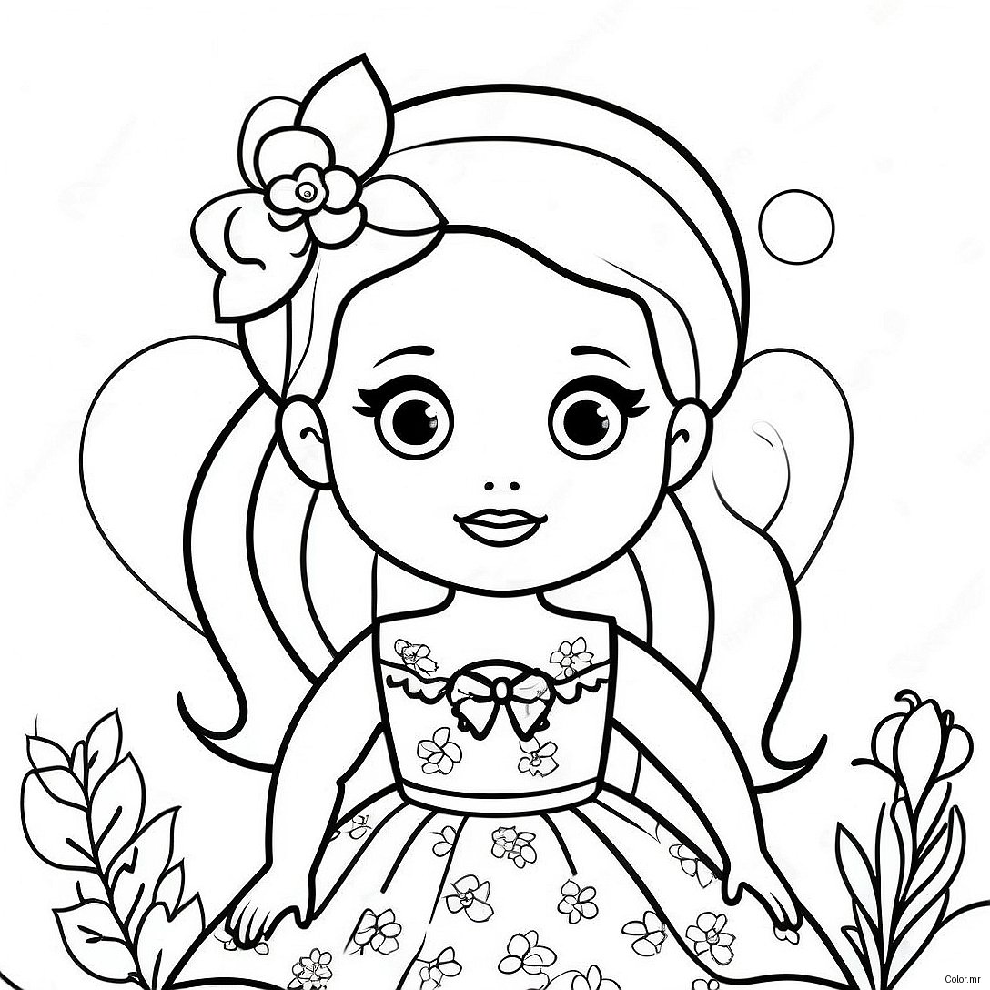 Cute Barbie Chelsea In A Flower Dress Coloring Page 14700 12153