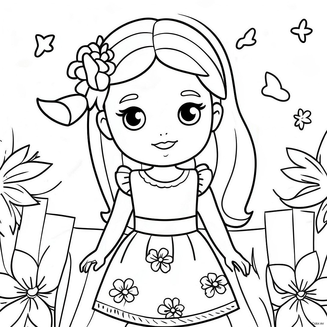 Cute Barbie Chelsea In A Flower Dress Coloring Page 14700 12155
