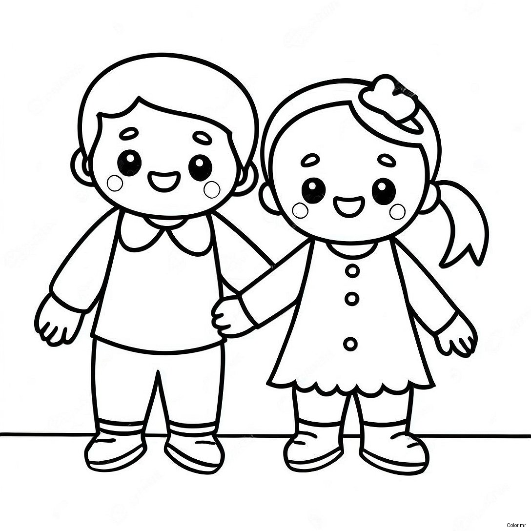 Cute Best Friends Holding Hands Coloring Page 52267 43485