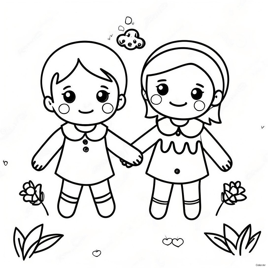 Cute Best Friends Holding Hands Coloring Page 52267 43486