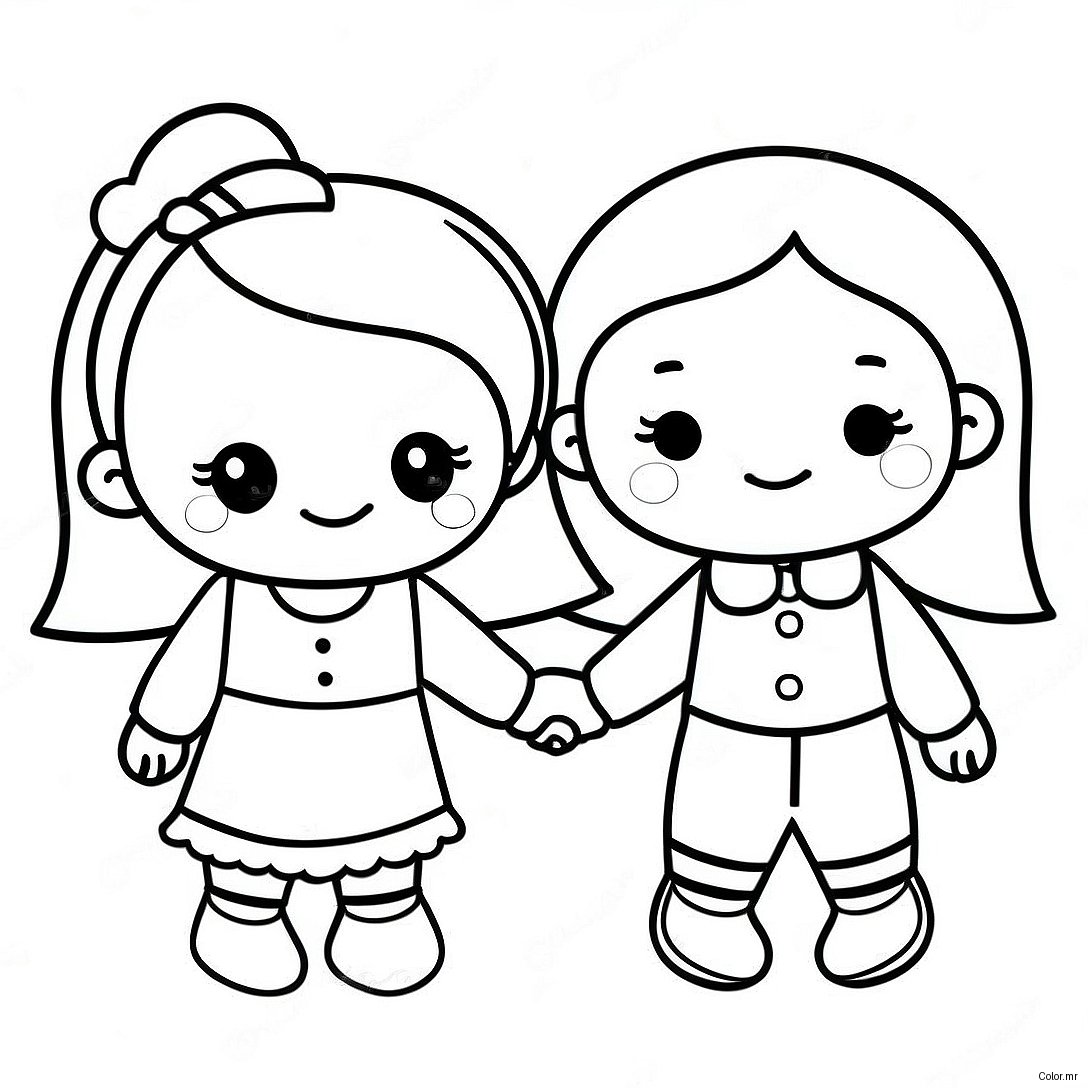 Cute Best Friends Holding Hands Coloring Page 52267 43487
