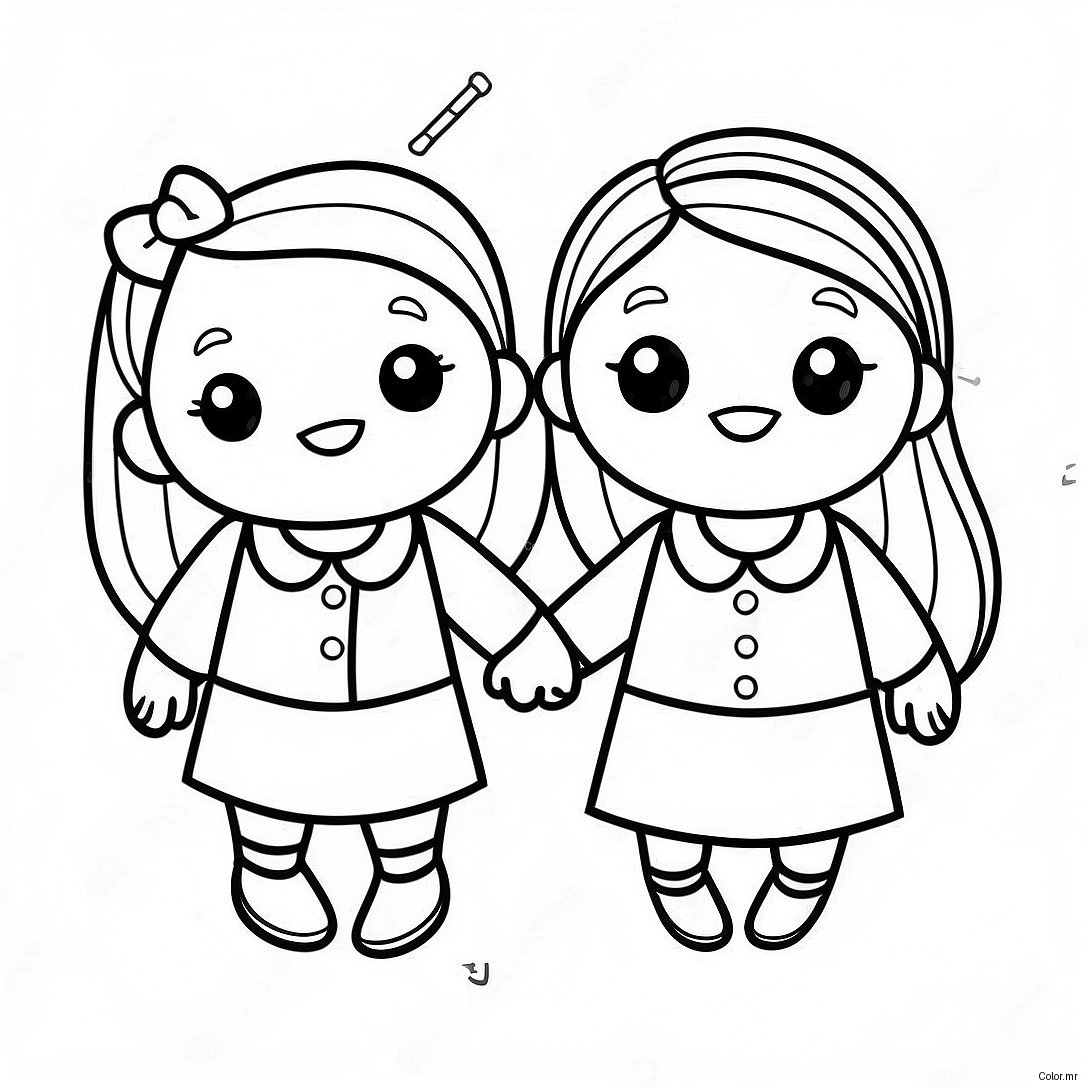 Cute Best Friends Holding Hands Coloring Page 52267 43488
