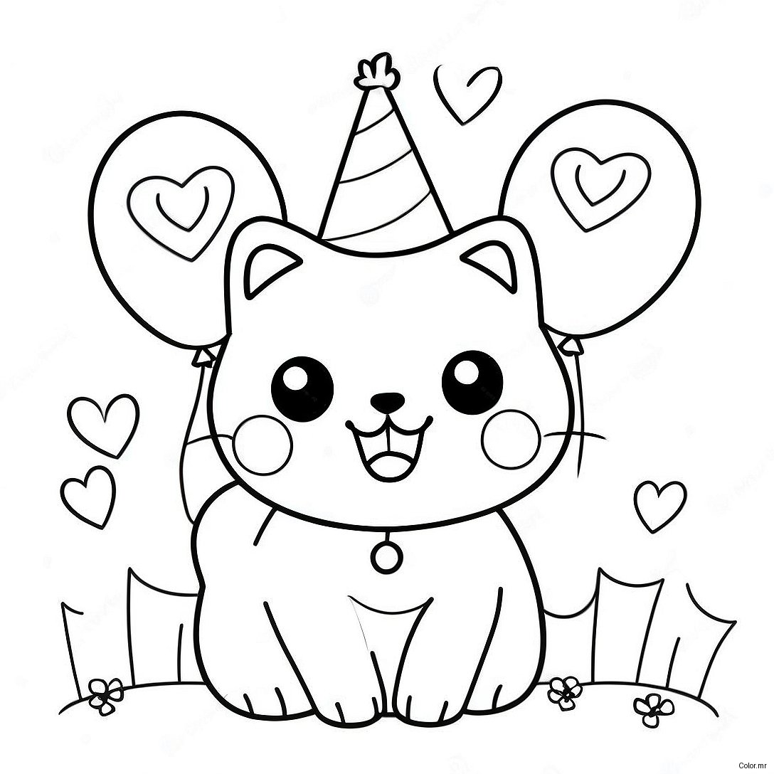 Cute Birthday Cat With Balloons Coloring Page 34553 28782