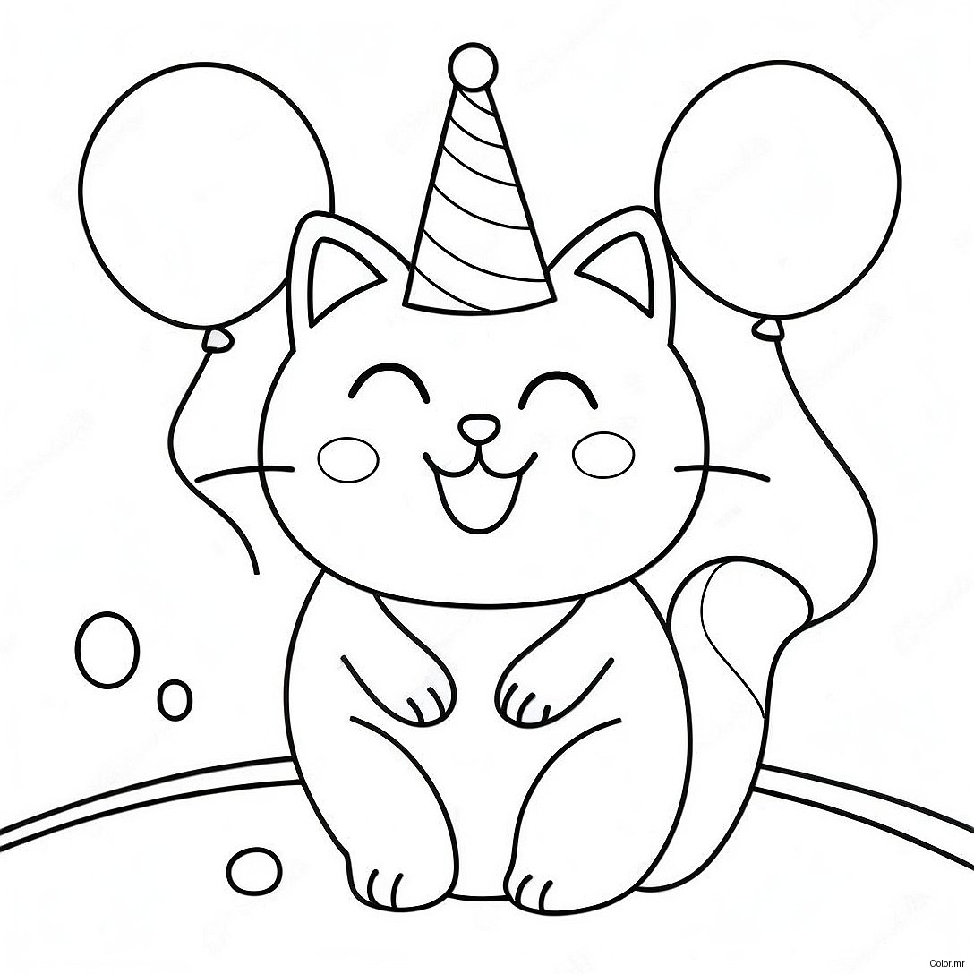 Cute Birthday Cat With Balloons Coloring Page 34553 28783