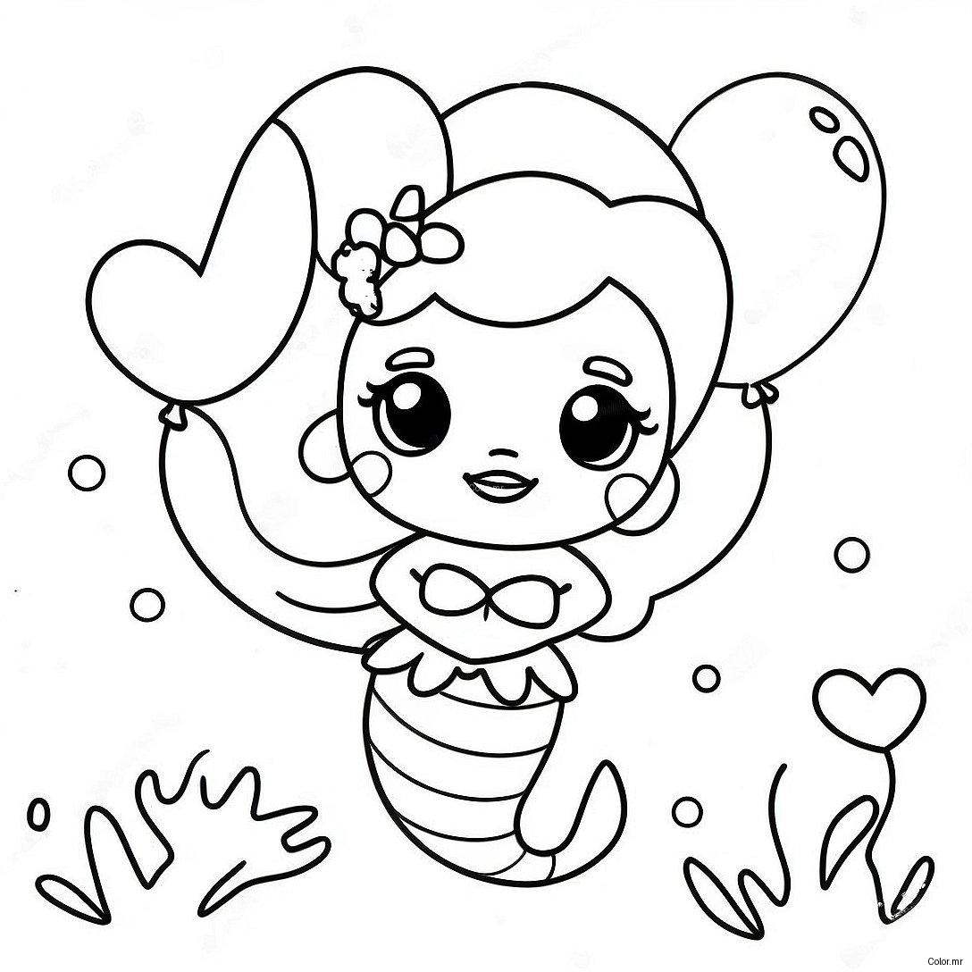 Cute Birthday Mermaid With Balloons Coloring Page 39438 32736