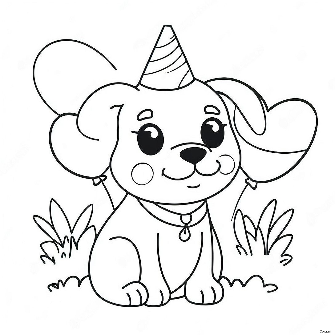 Cute Birthday Puppy With Balloons Coloring Page 66121 54614