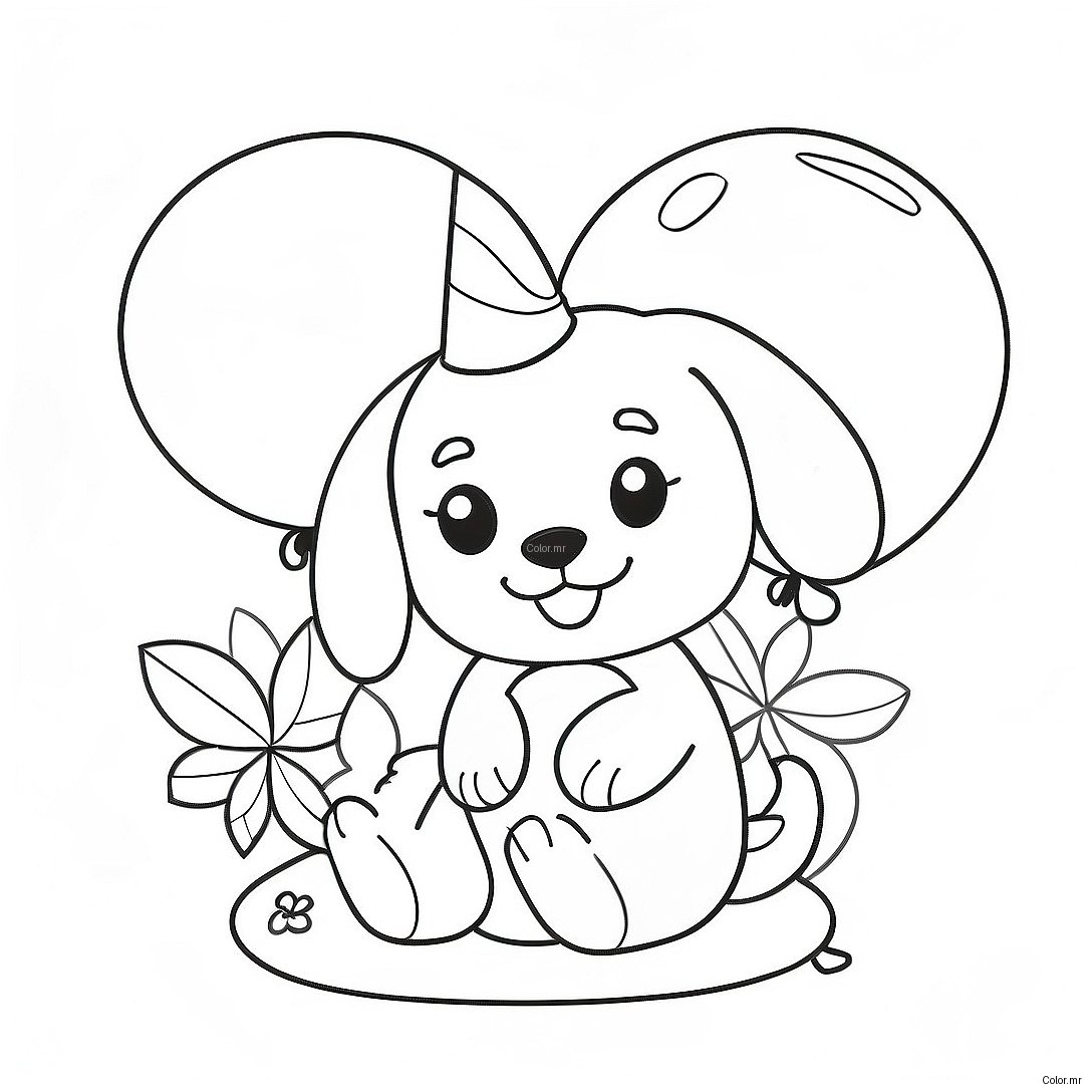 Cute Birthday Puppy With Balloons Coloring Page 66121 54615