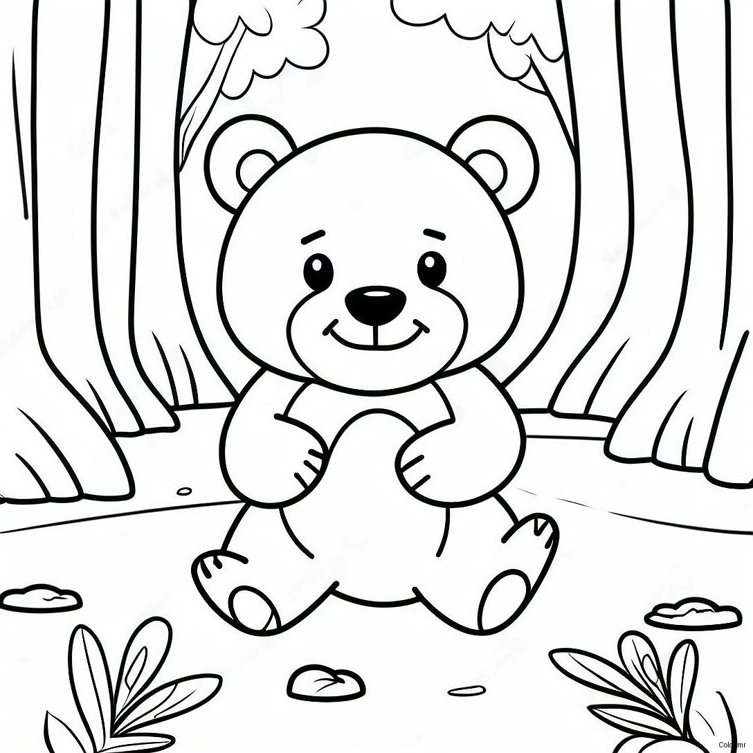 Cute Brown Bear Playing In The Forest Coloring Page 3911 3165